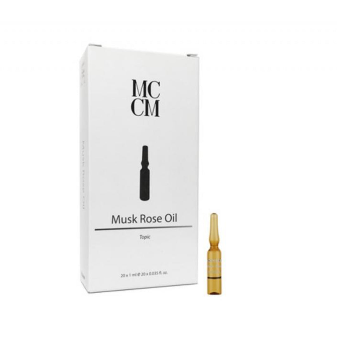 Musk Rose Oil sont des ampoules d'huile de rose musquée qui prévient et corrige le vieillissement cutané.